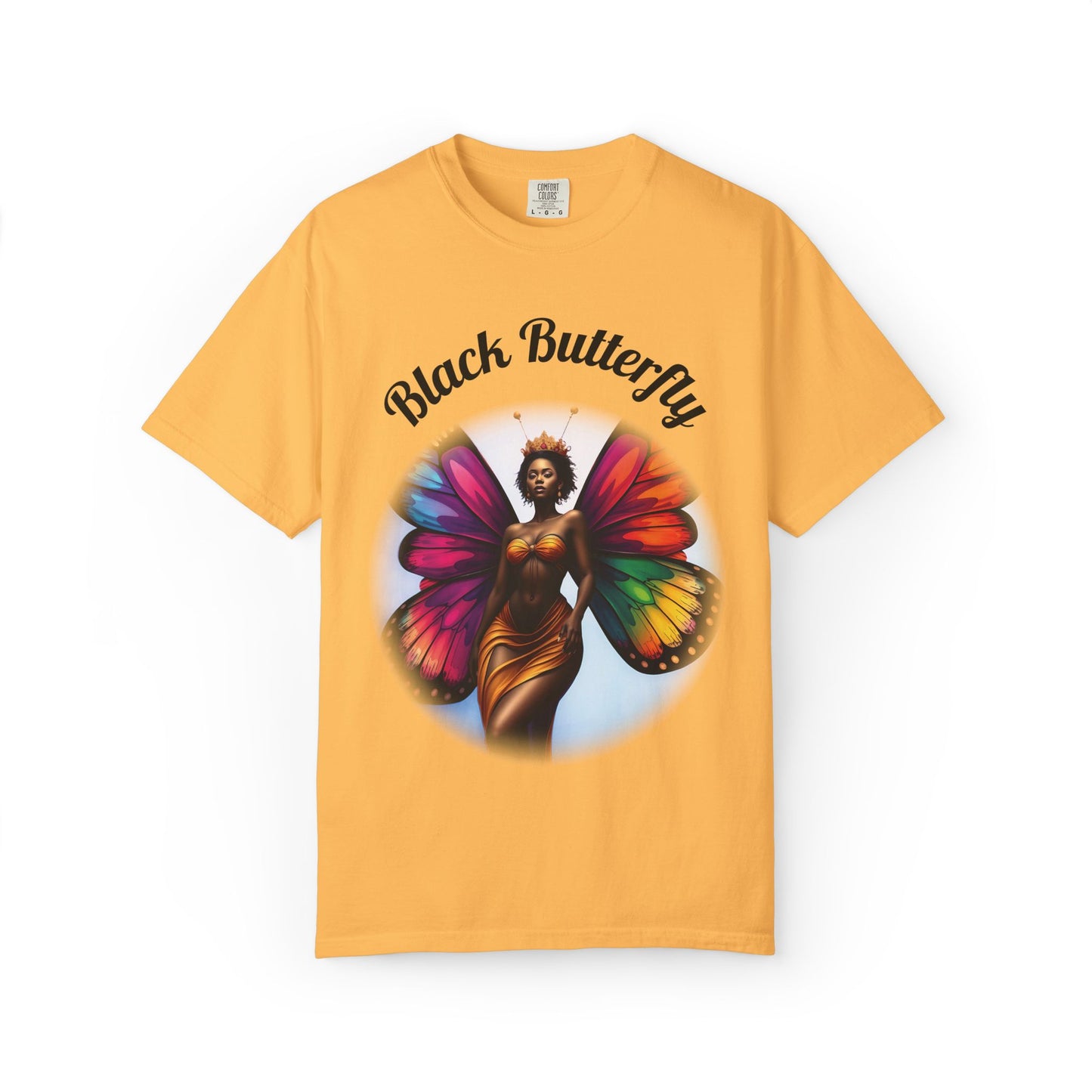 Black Butterfly T-shirt — Afro Queen Rainbow Wings Crewneck