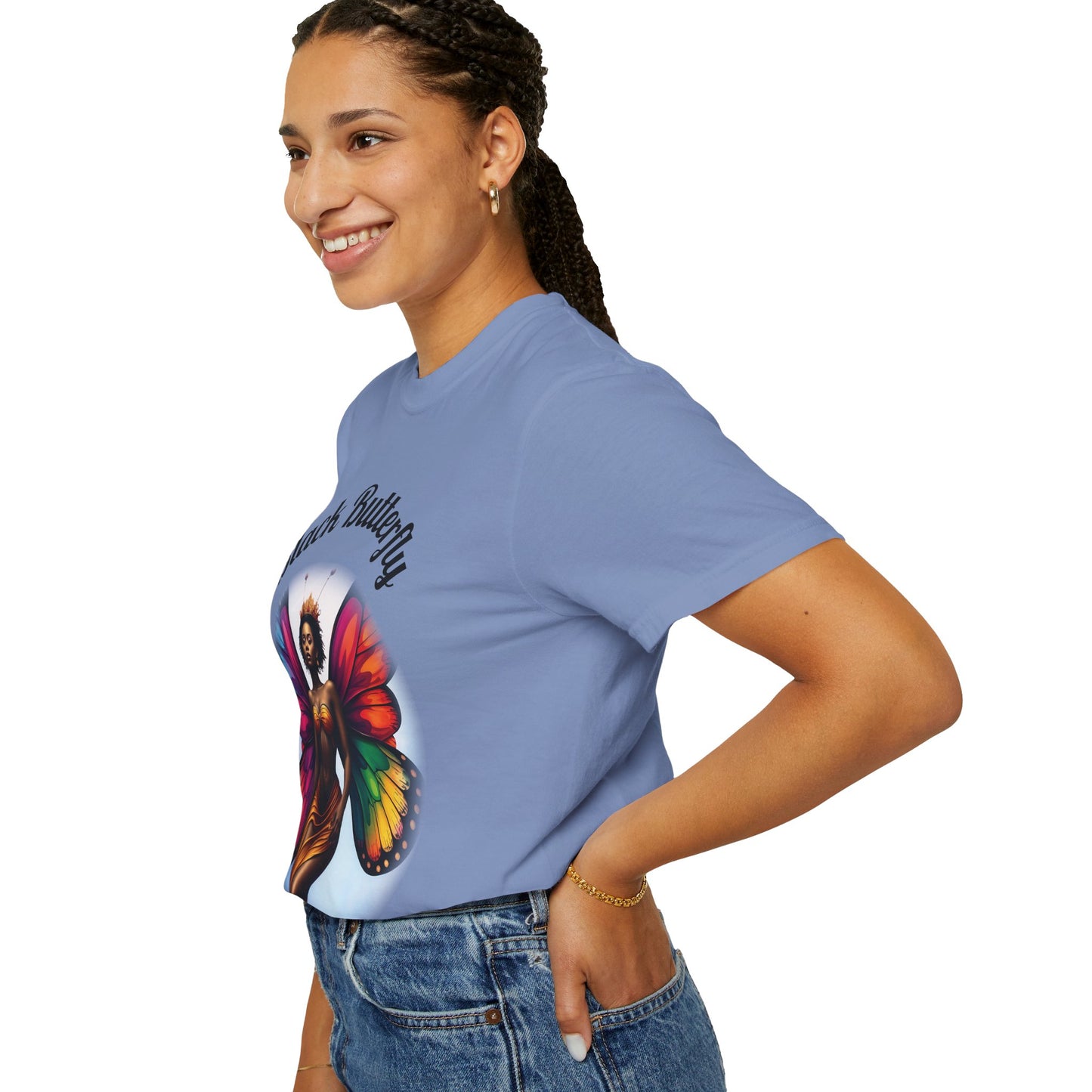 Black Butterfly T-shirt — Afro Queen Rainbow Wings Crewneck