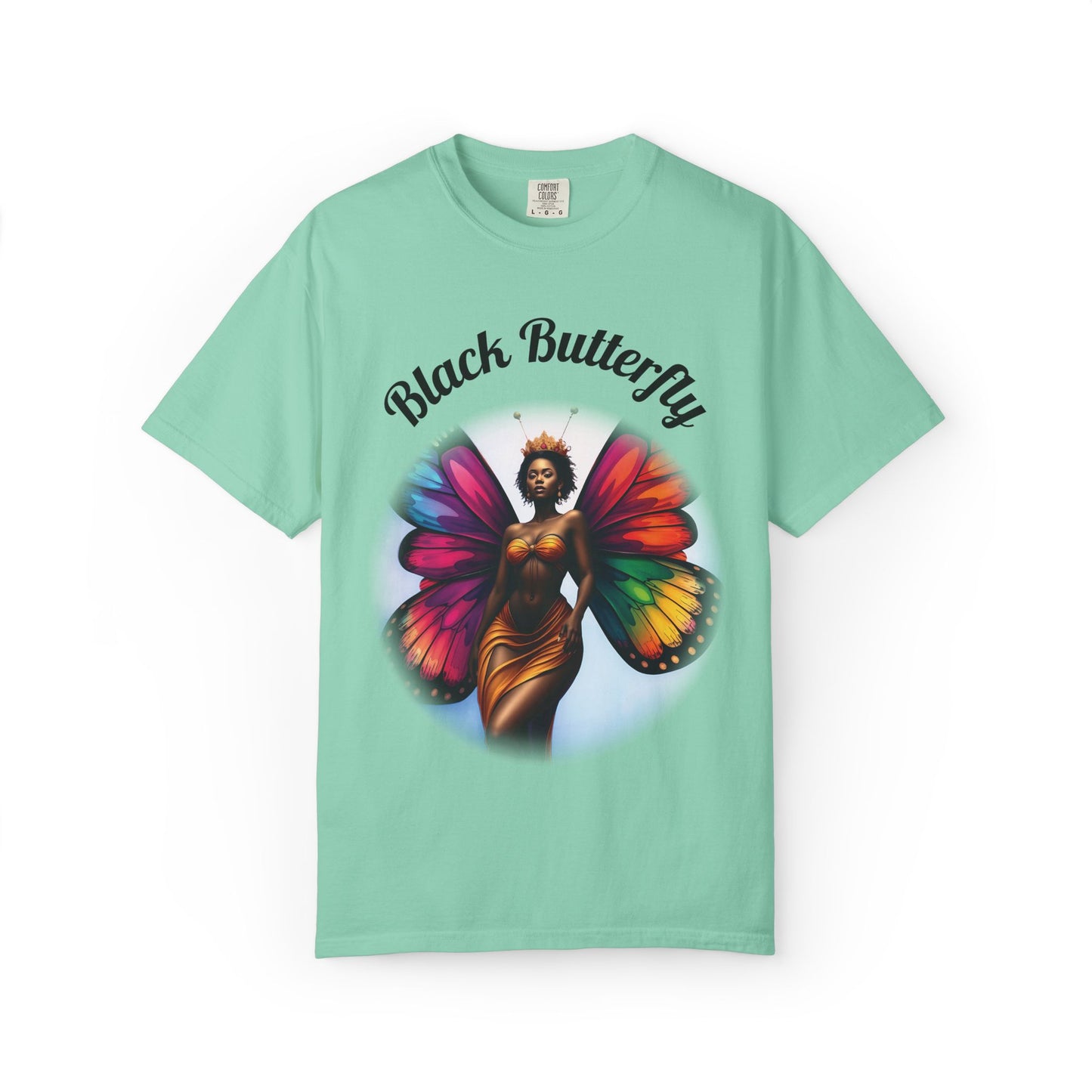 Black Butterfly T-shirt — Afro Queen Rainbow Wings Crewneck