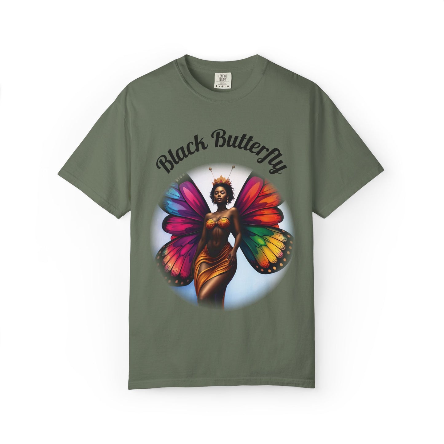 Black Butterfly T-shirt — Afro Queen Rainbow Wings Crewneck