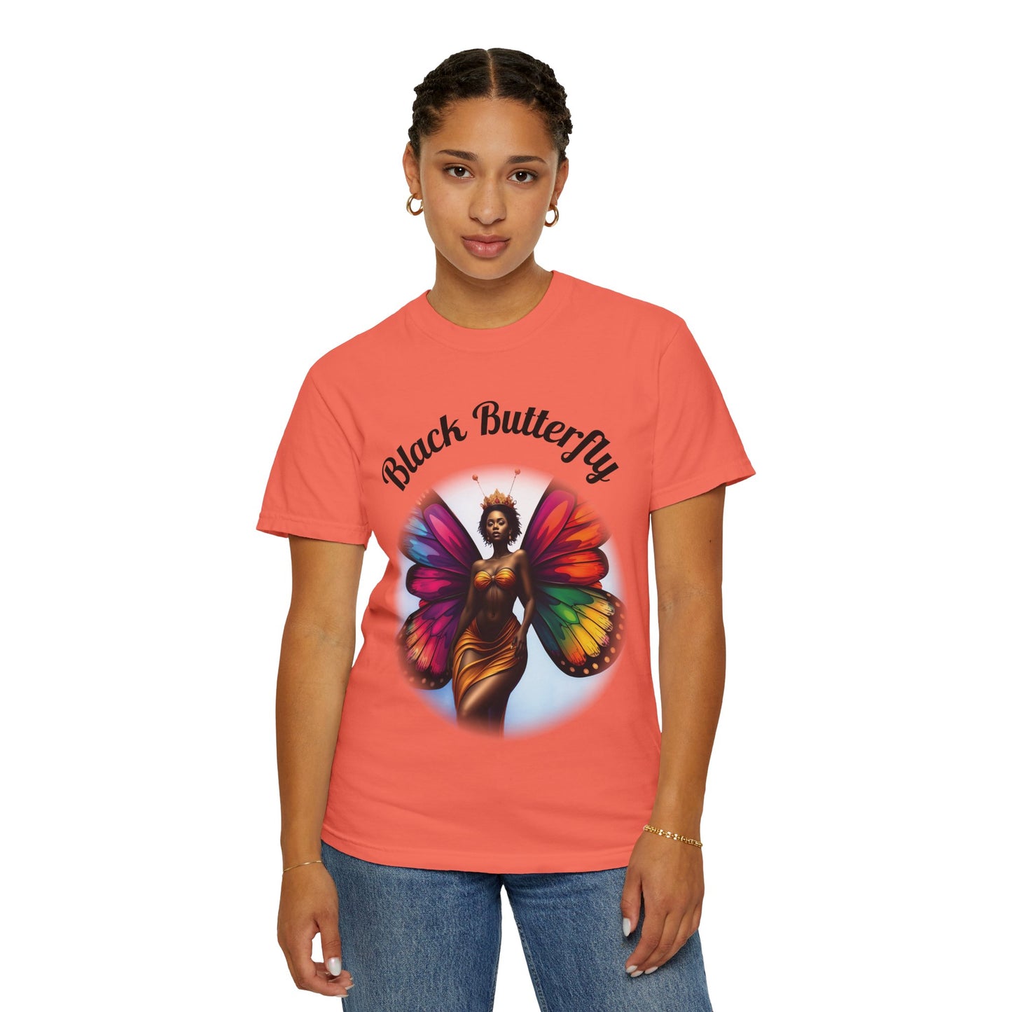 Black Butterfly T-shirt — Afro Queen Rainbow Wings Crewneck