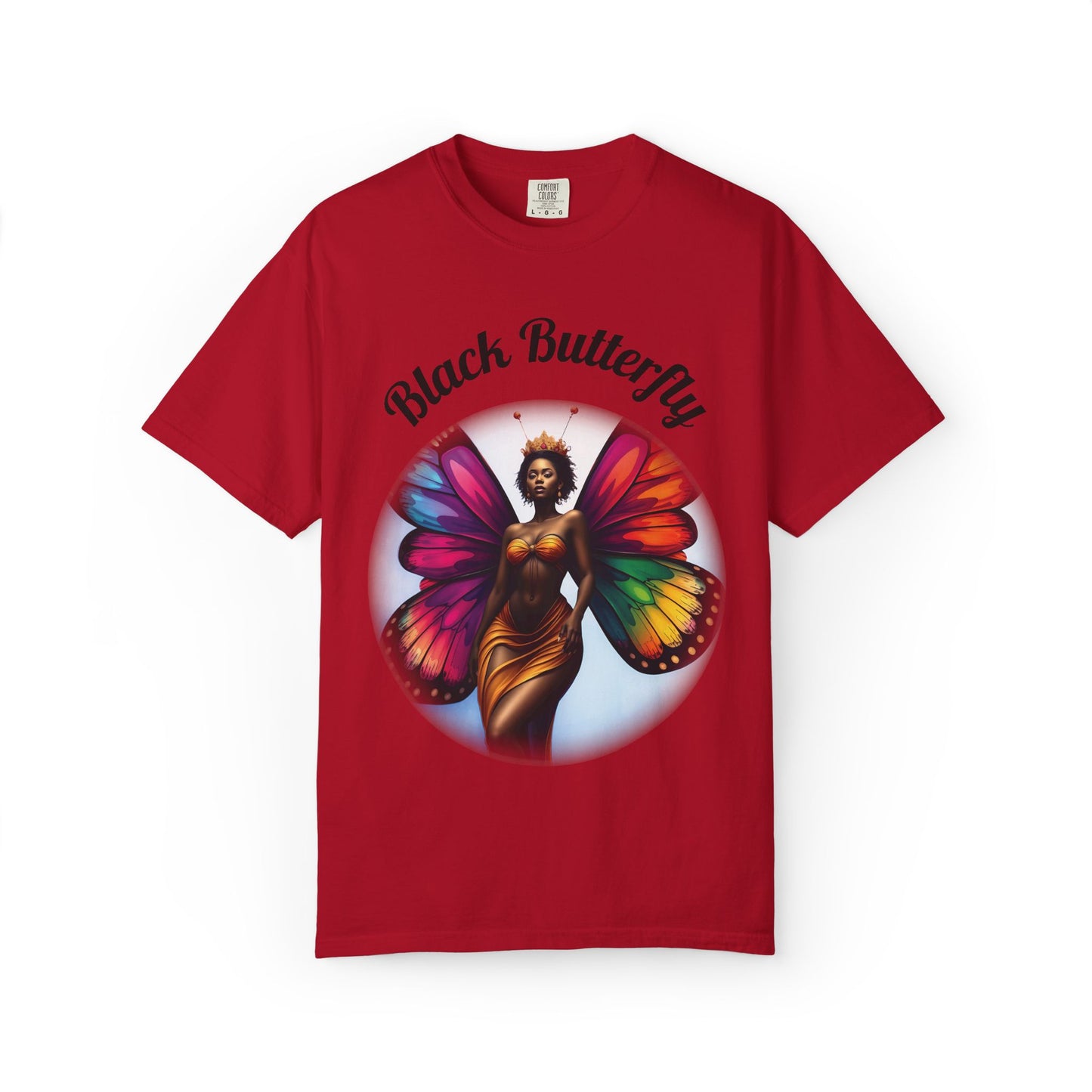 Black Butterfly T-shirt — Afro Queen Rainbow Wings Crewneck