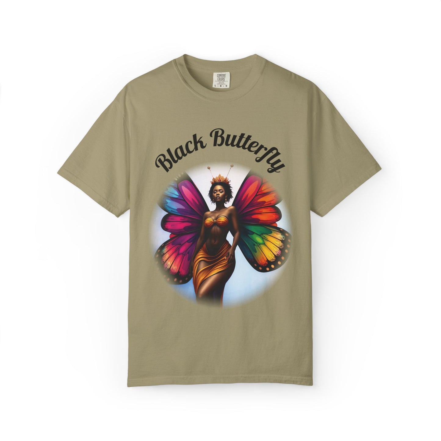 Black Butterfly T-shirt — Afro Queen Rainbow Wings Crewneck