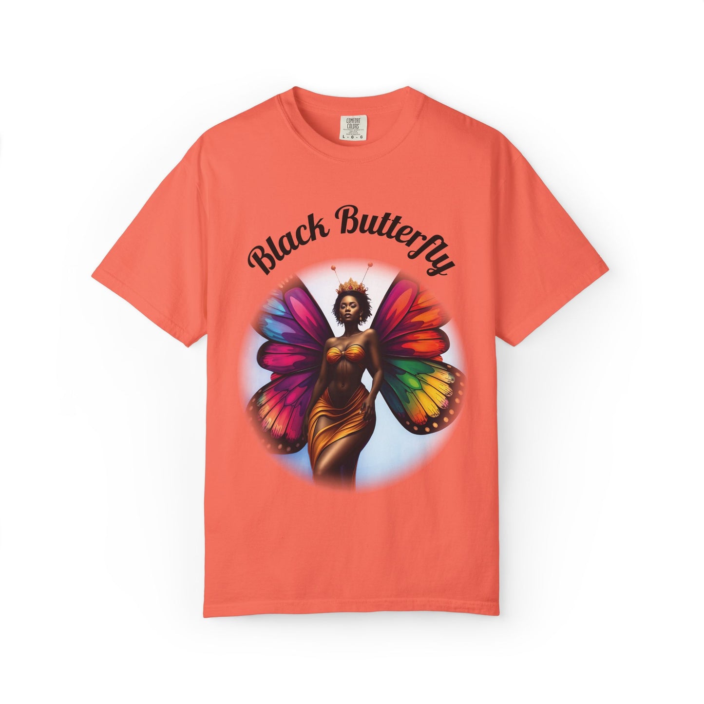 Black Butterfly T-shirt — Afro Queen Rainbow Wings Crewneck