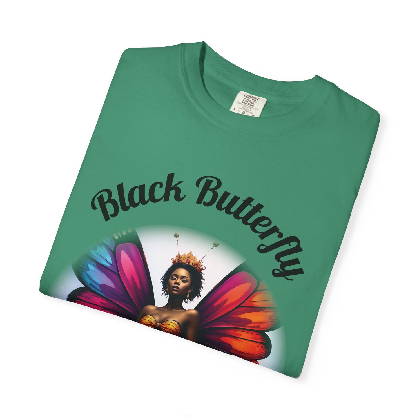 Black Butterfly T-shirt — Afro Queen Rainbow Wings Crewneck