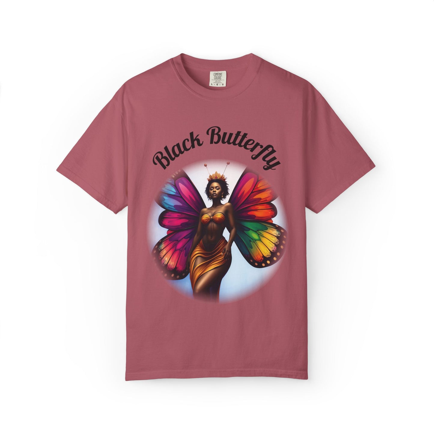 Black Butterfly T-shirt — Afro Queen Rainbow Wings Crewneck