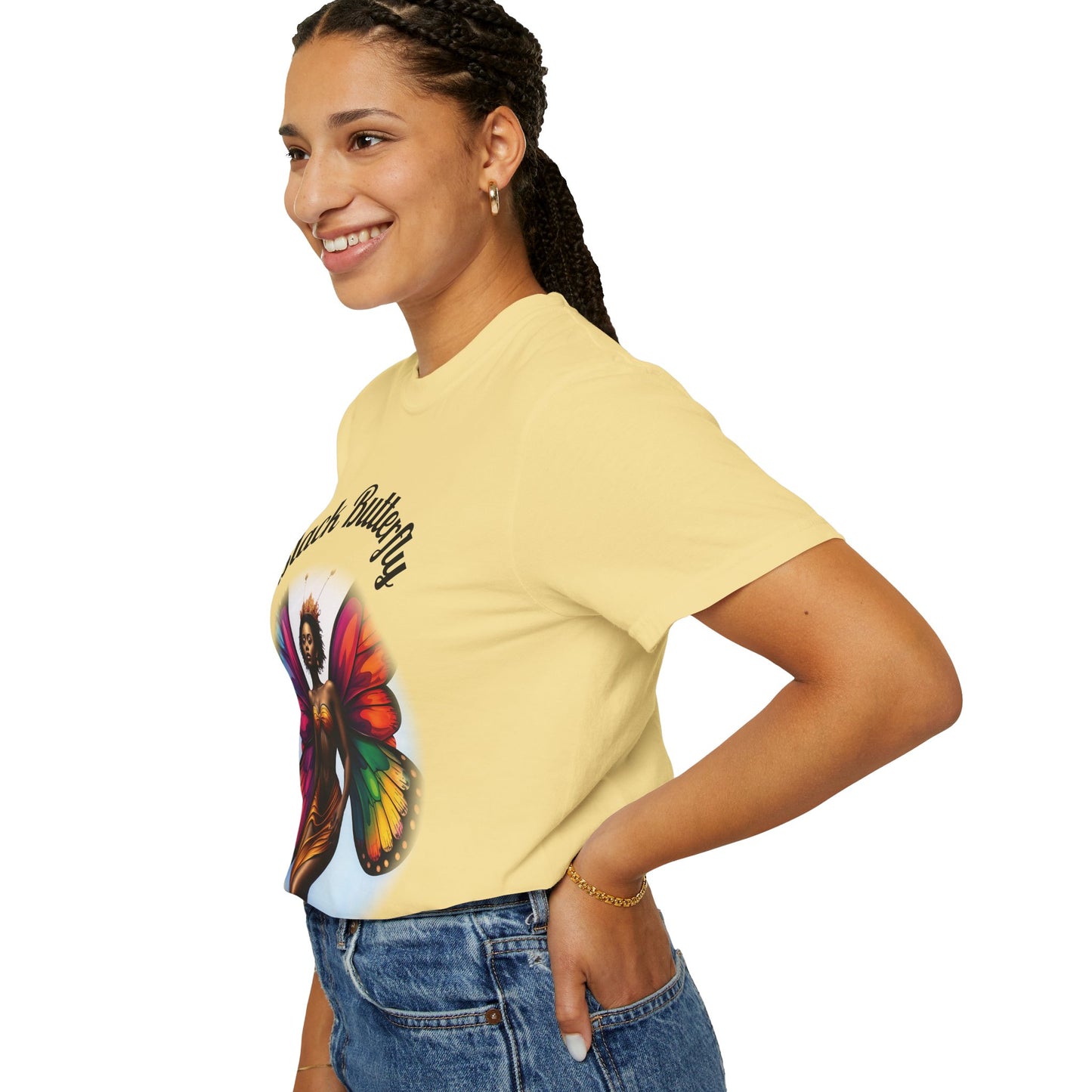 Black Butterfly T-shirt — Afro Queen Rainbow Wings Crewneck