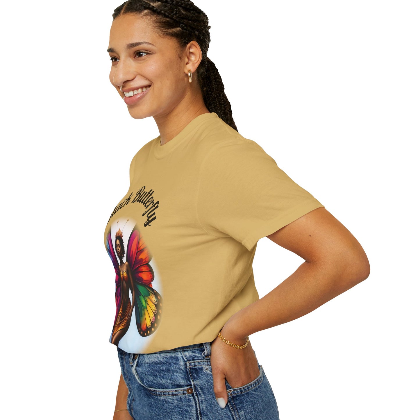 Black Butterfly T-shirt — Afro Queen Rainbow Wings Crewneck