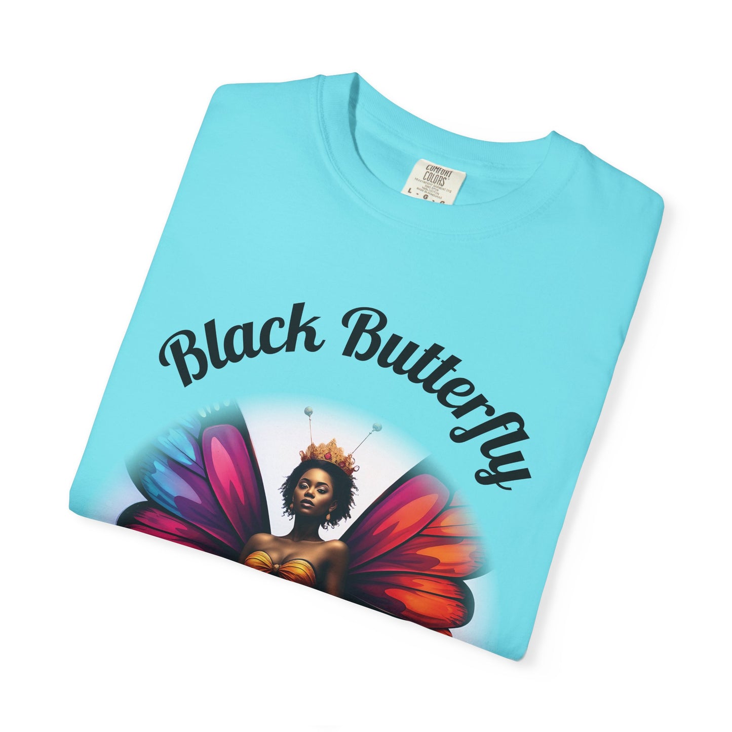 Black Butterfly T-shirt — Afro Queen Rainbow Wings Crewneck