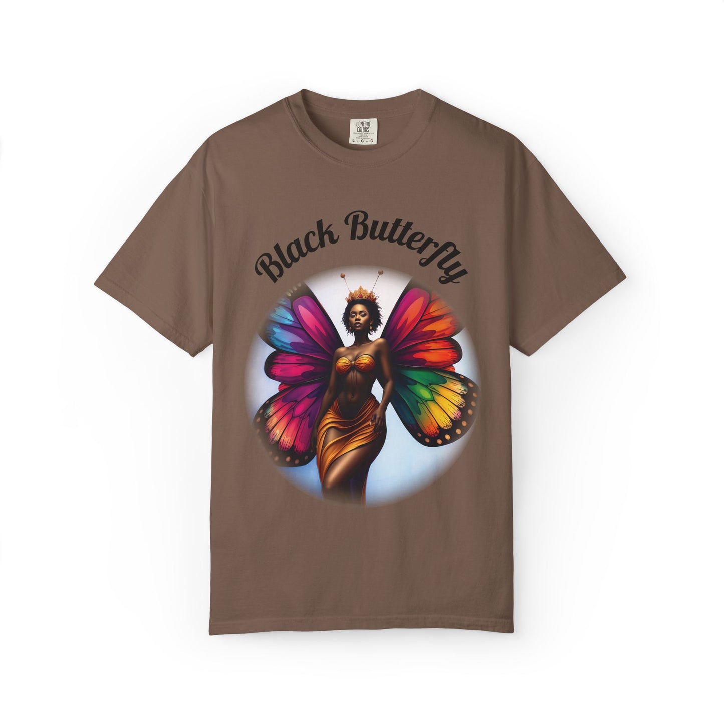 Black Butterfly T-shirt — Afro Queen Rainbow Wings Crewneck