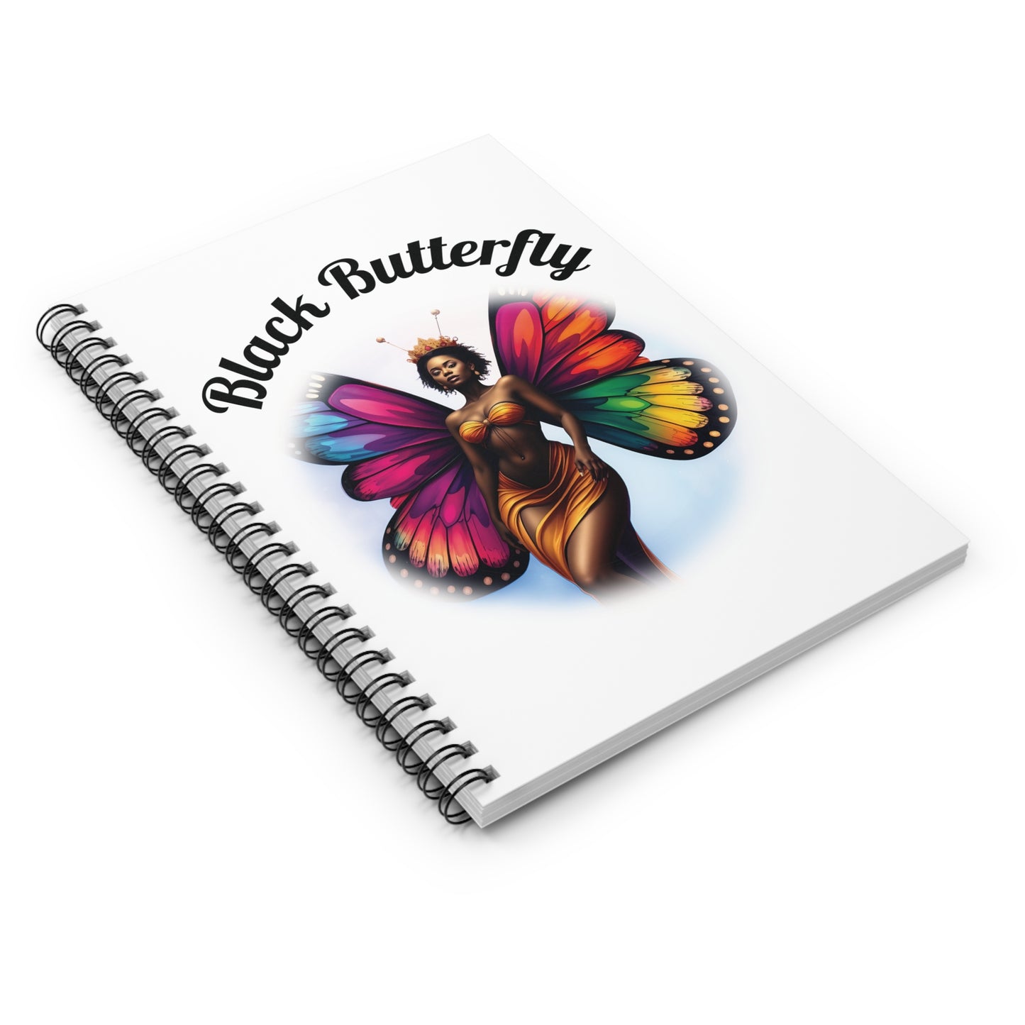Black Butterfly Spiral Notebook — Ruled Journal with Empowered Black Butterfly Woman Cover