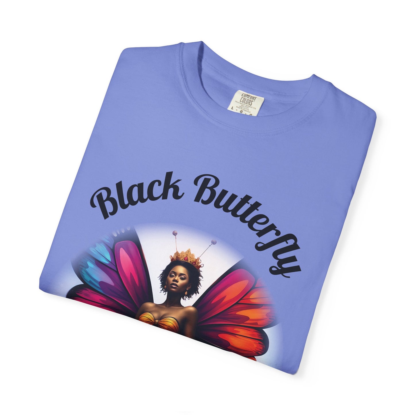 Black Butterfly T-shirt — Afro Queen Rainbow Wings Crewneck