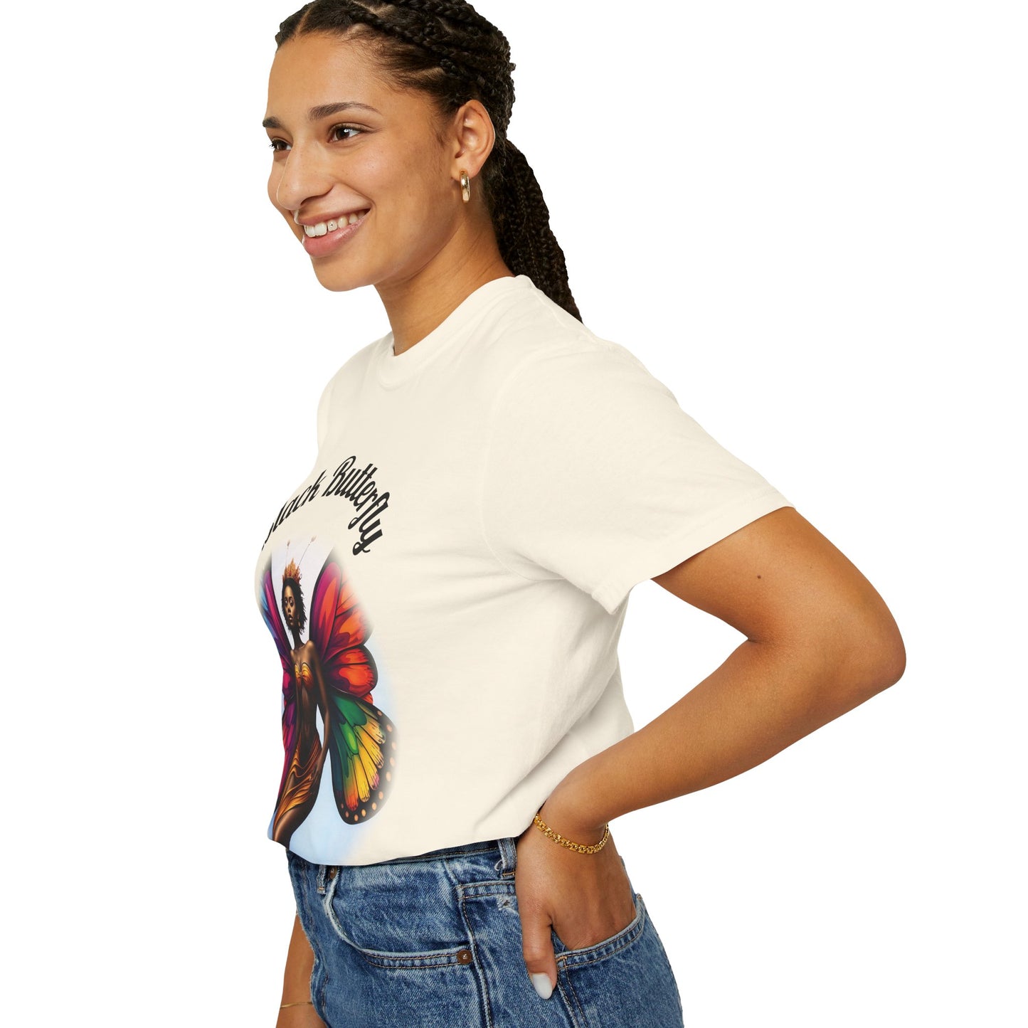Black Butterfly T-shirt — Afro Queen Rainbow Wings Crewneck