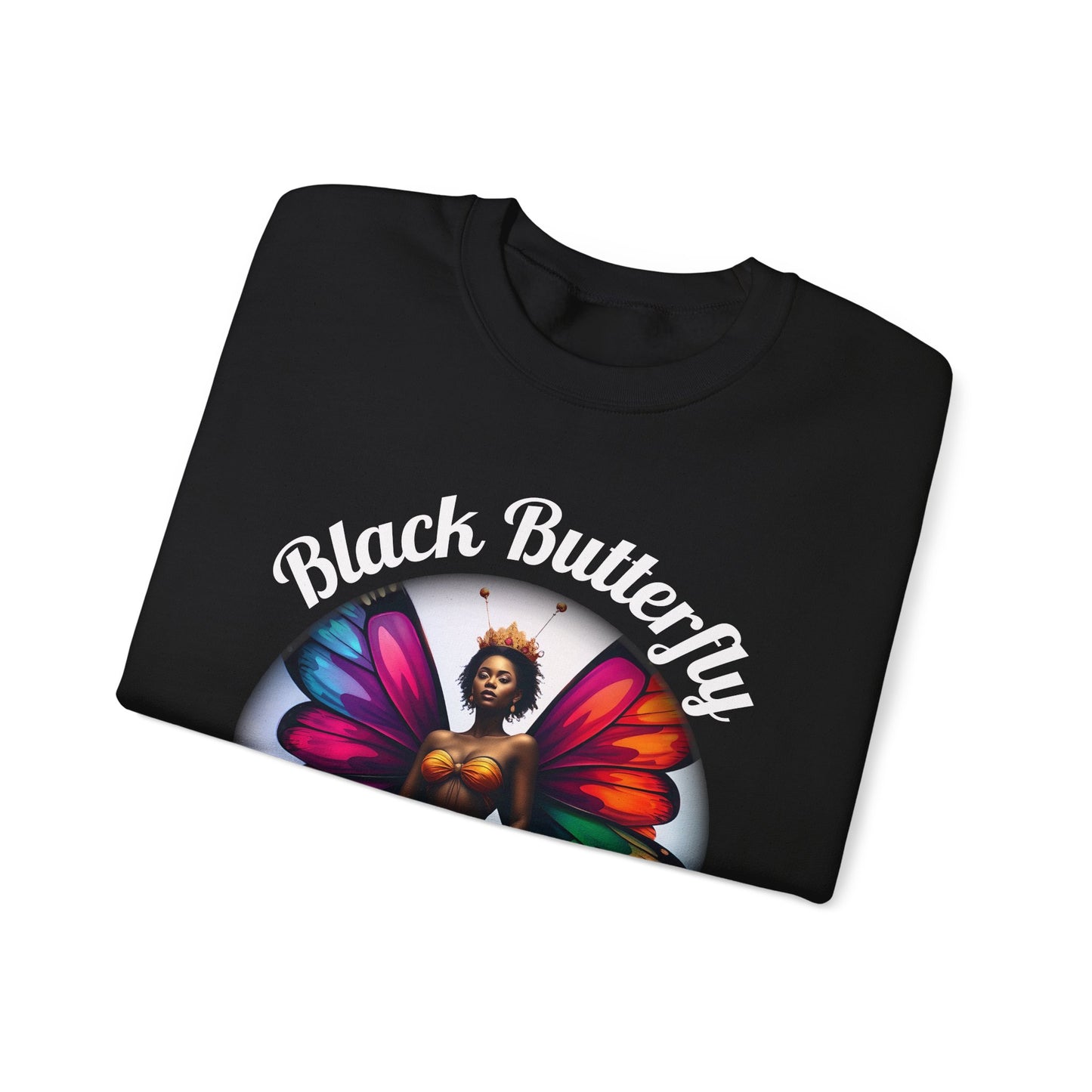 Black Butterfly Sweatshirt — Afro Queen Rainbow Wings Crewneck