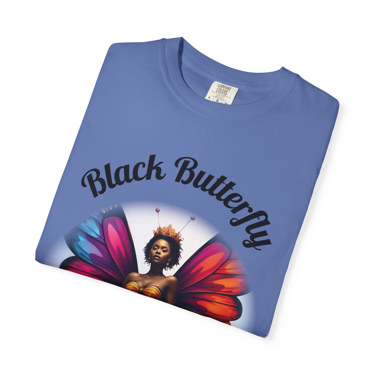 Black Butterfly T-shirt — Afro Queen Rainbow Wings Crewneck