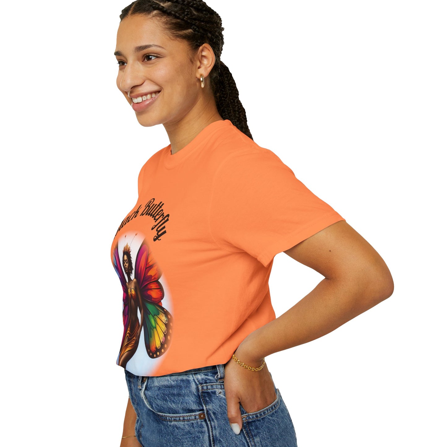 Black Butterfly T-shirt — Afro Queen Rainbow Wings Crewneck