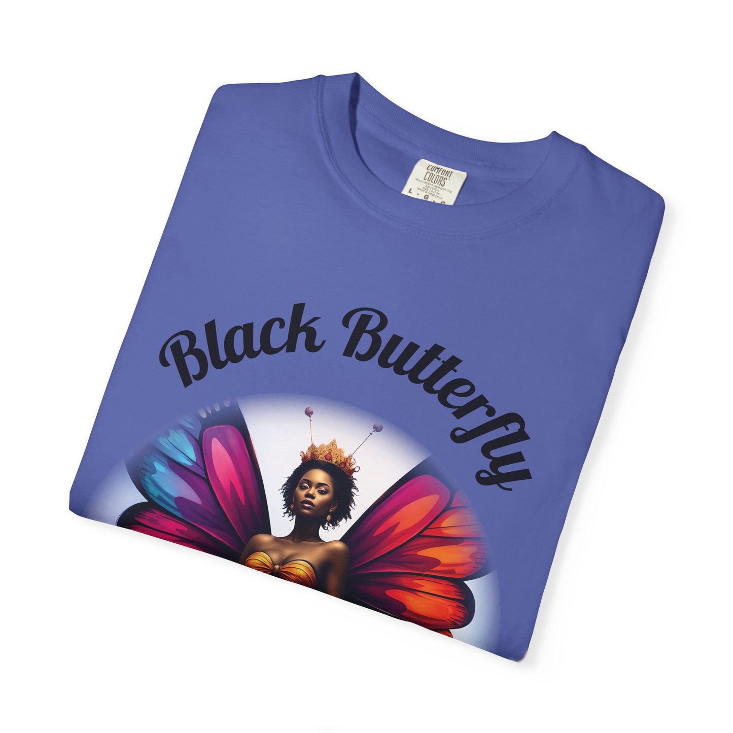 Black Butterfly T-shirt — Afro Queen Rainbow Wings Crewneck