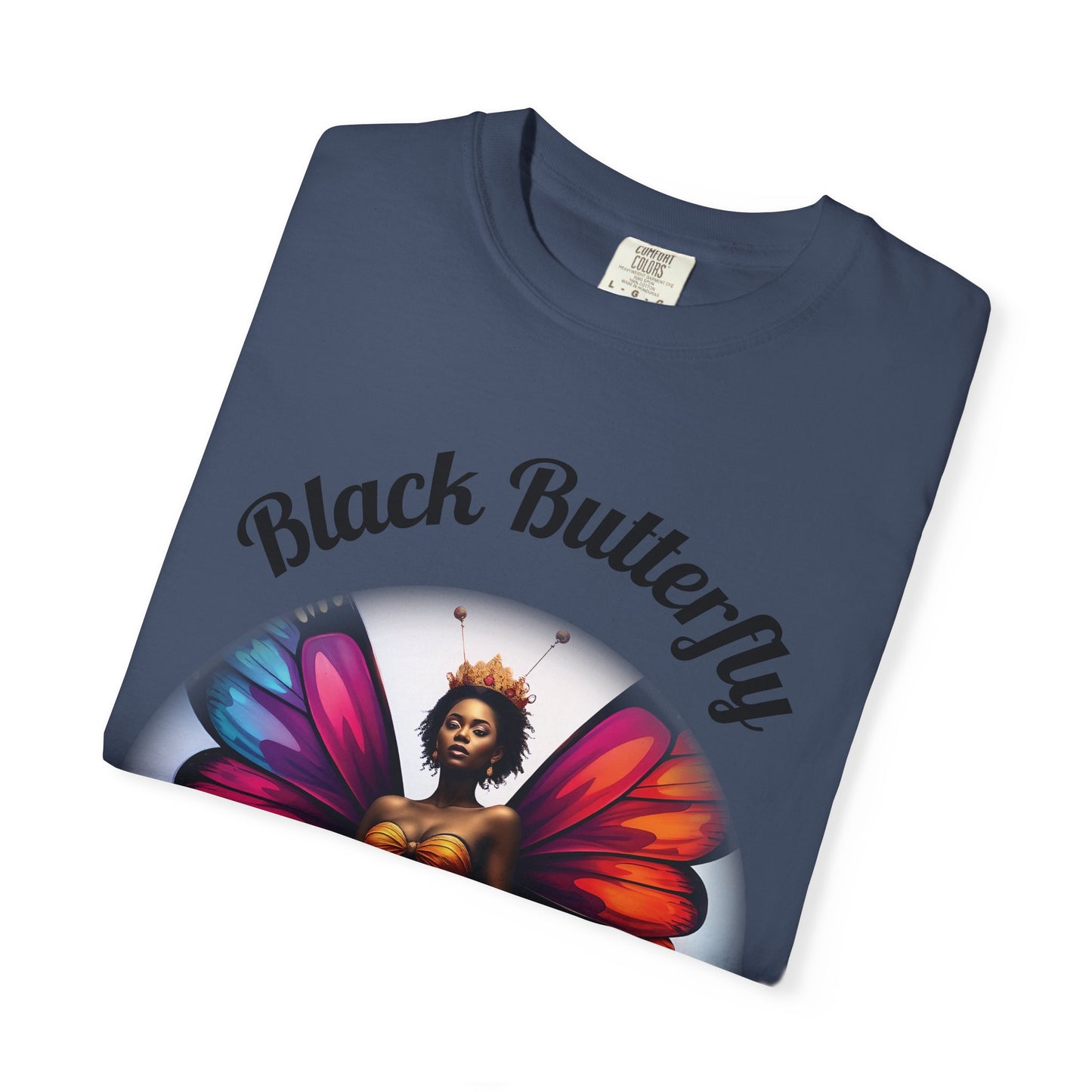 Black Butterfly T-shirt — Afro Queen Rainbow Wings Crewneck