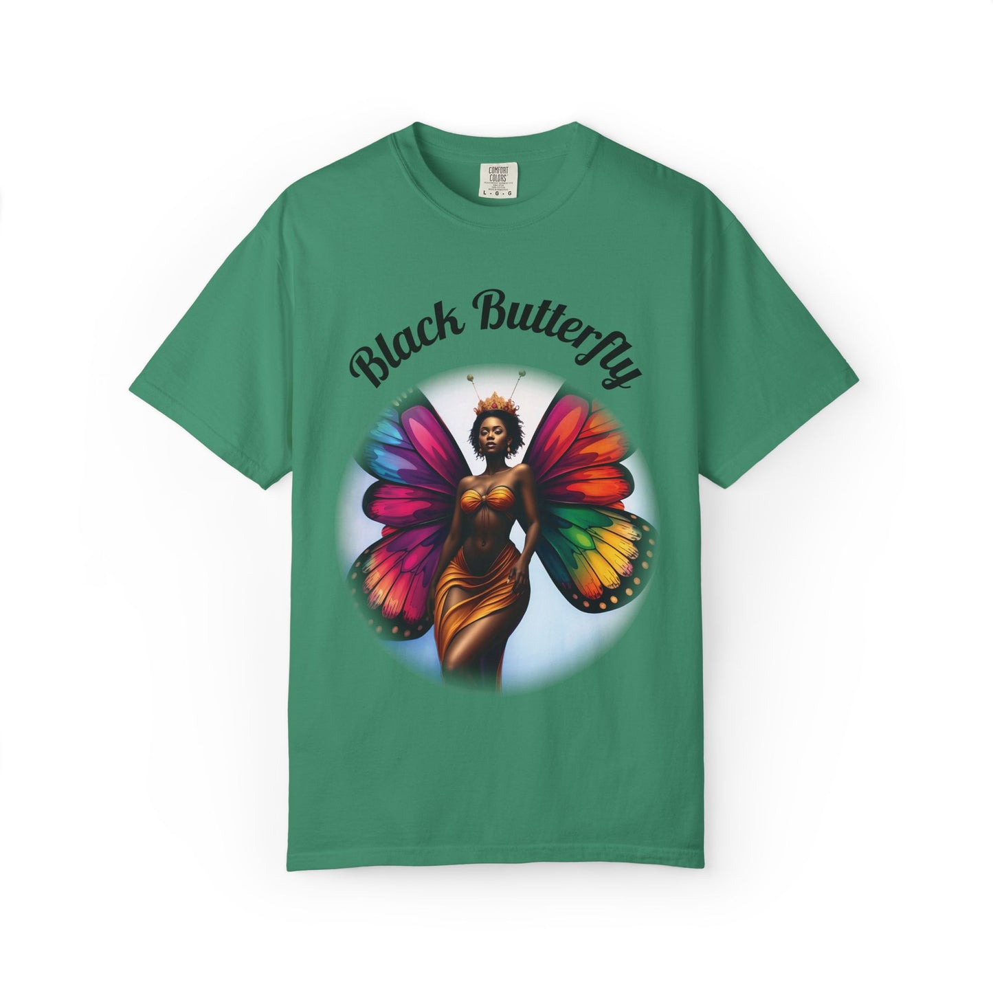 Black Butterfly T-shirt — Afro Queen Rainbow Wings Crewneck