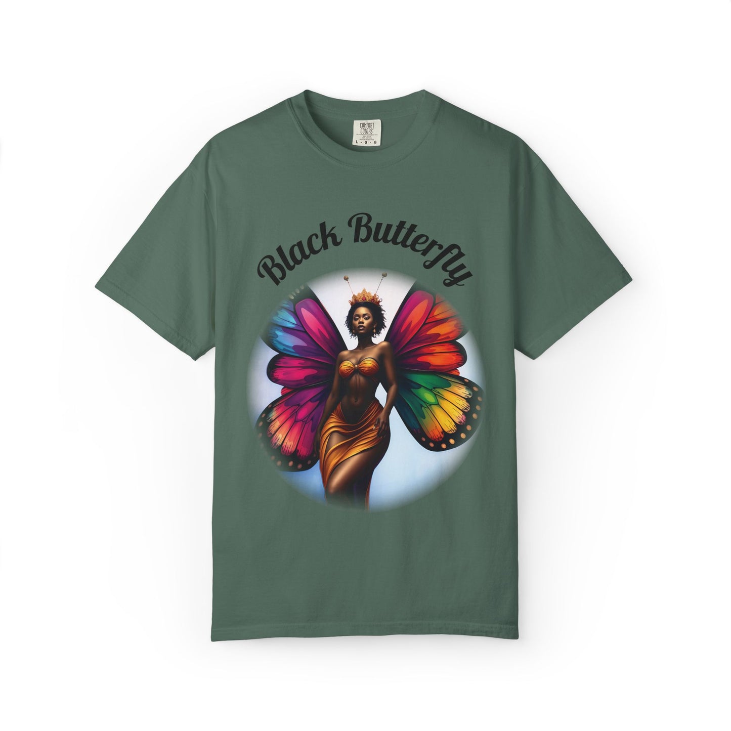 Black Butterfly T-shirt — Afro Queen Rainbow Wings Crewneck
