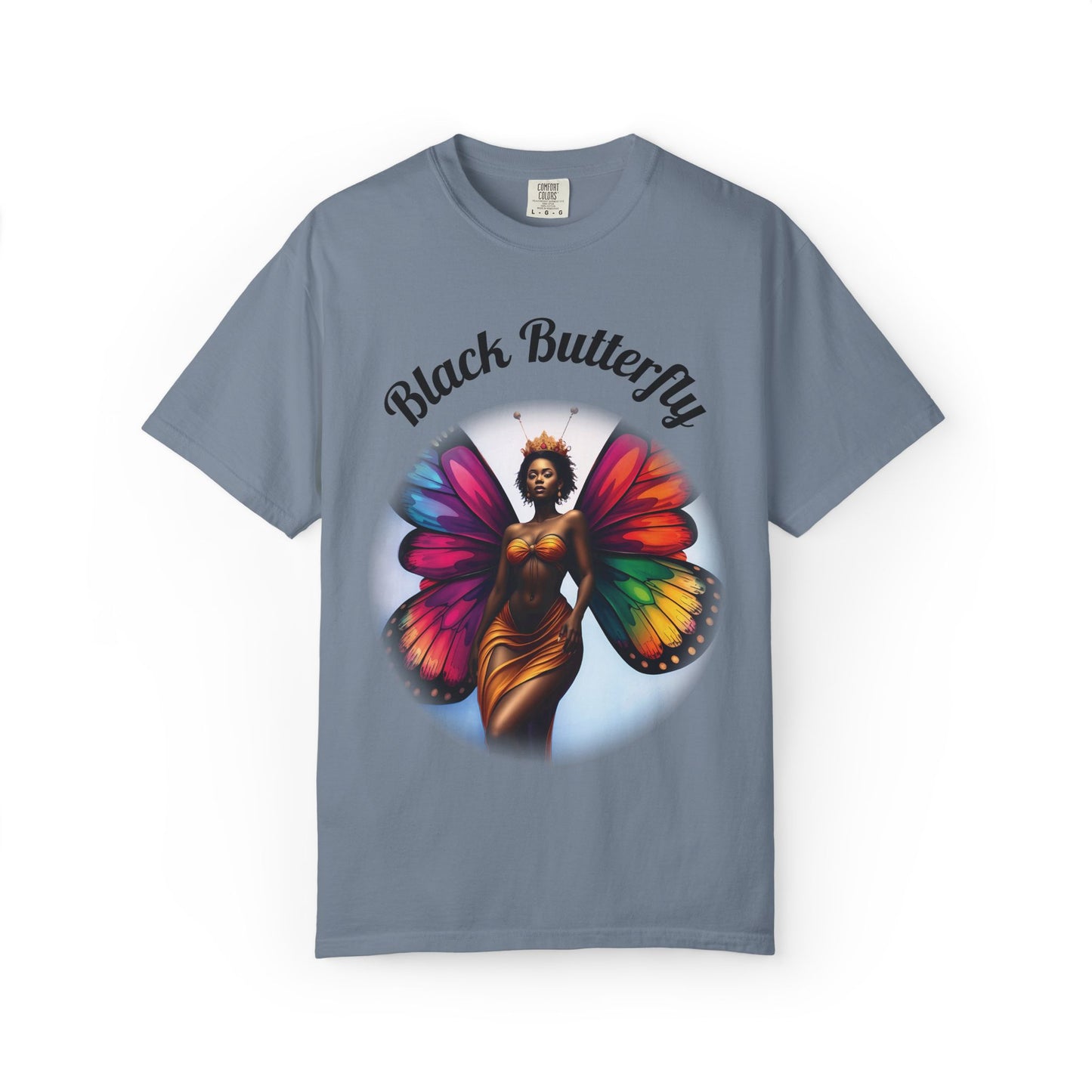Black Butterfly T-shirt — Afro Queen Rainbow Wings Crewneck