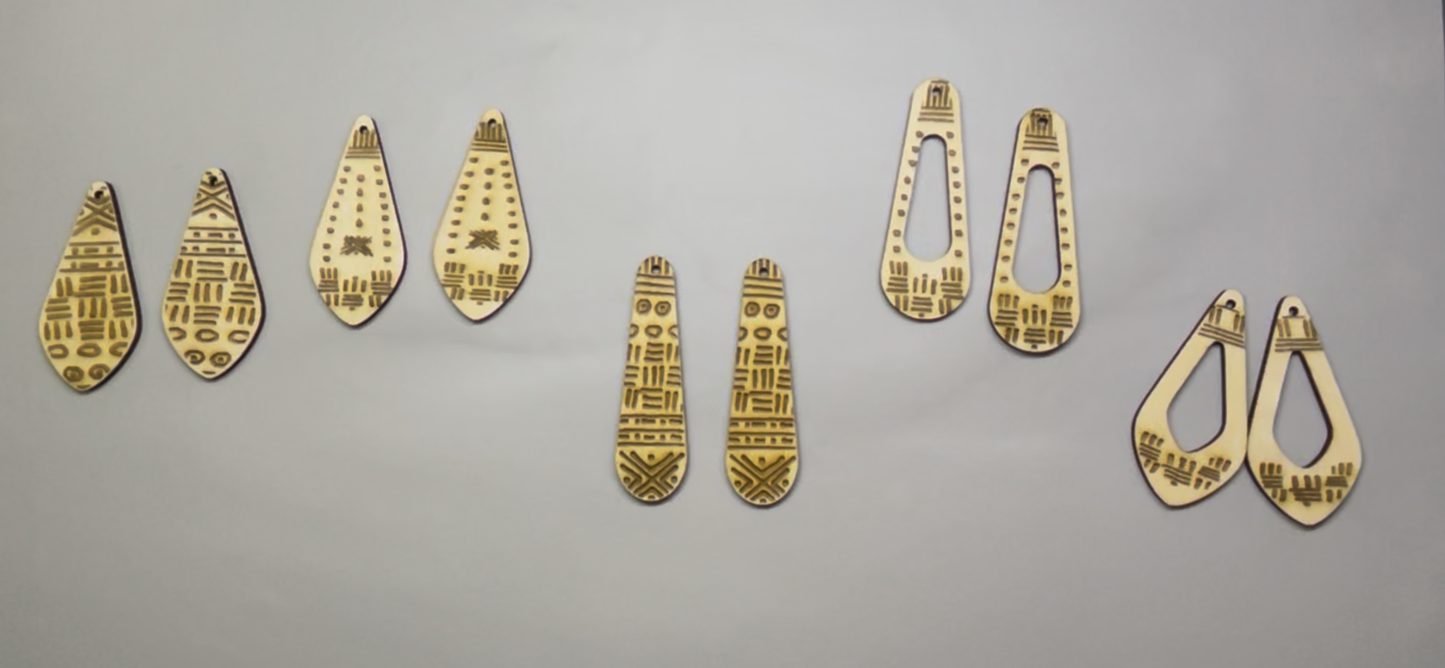 **Mudcloth Wood Earring Blanks - 10pcs