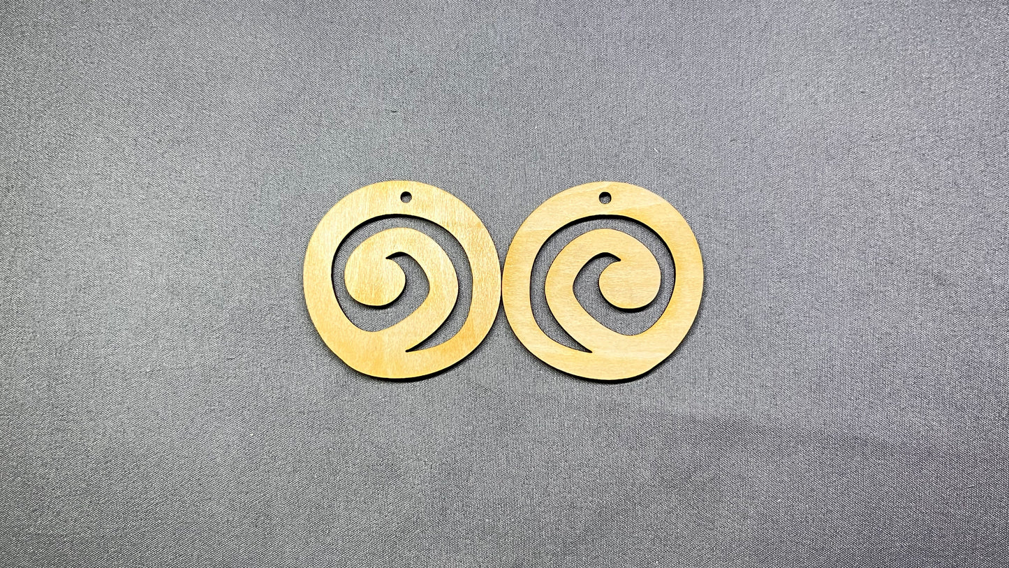 ***Wood Earring Blanks #3 - Spiral (5 pairs) 10 pcs 2in