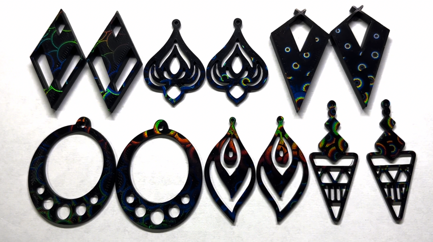 Black Elegant Holographic Earring Blanks - 12pc